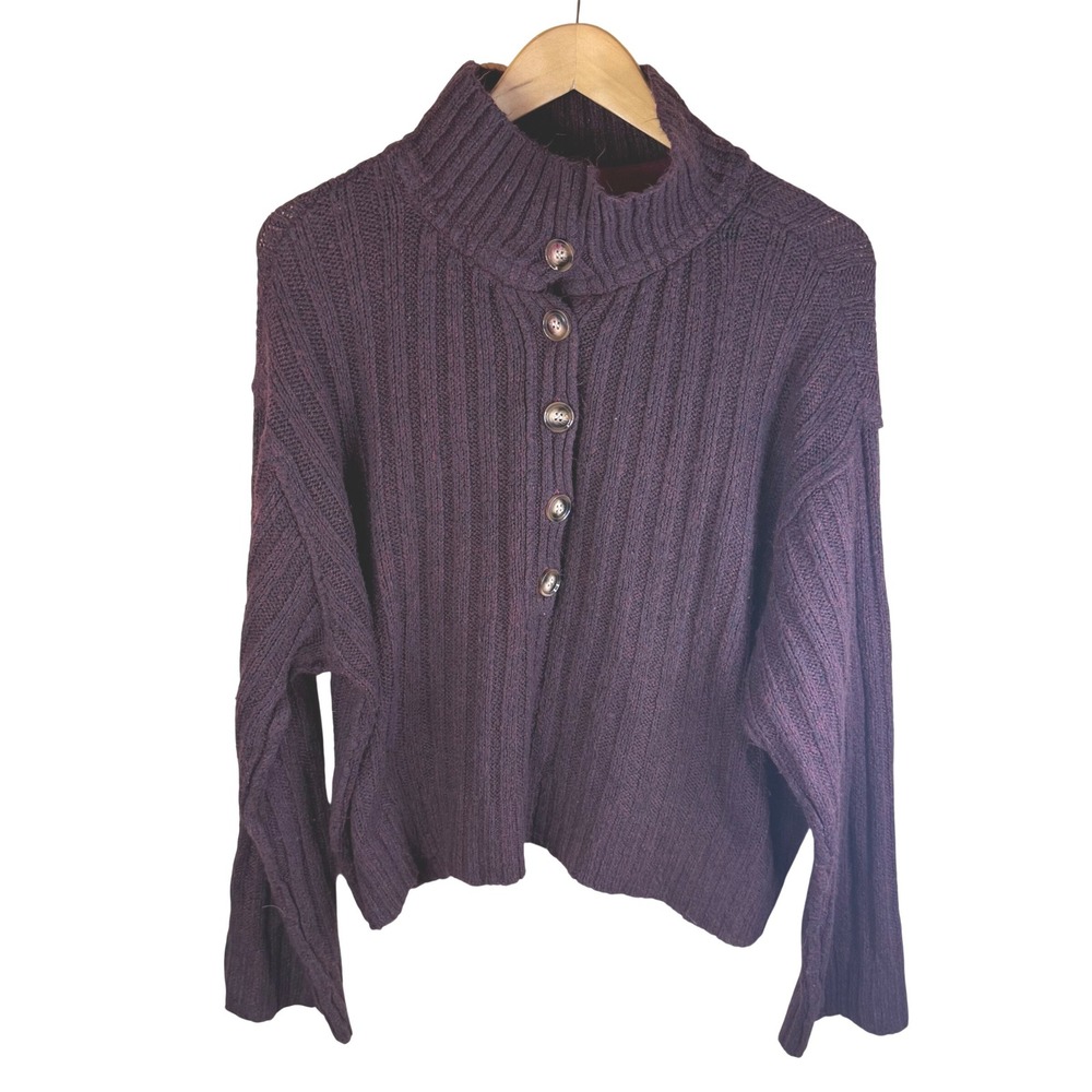 Natural Life‎ Women Burgundy Ribbed Turtleneck Button Detail Sweater Size L